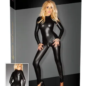Noir - Lesklý overál s dlouhým rukávem (černý) - 2XL