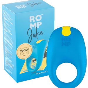 ROMP Juke - vodotěsný vibrační erekční kroužek (modrý)