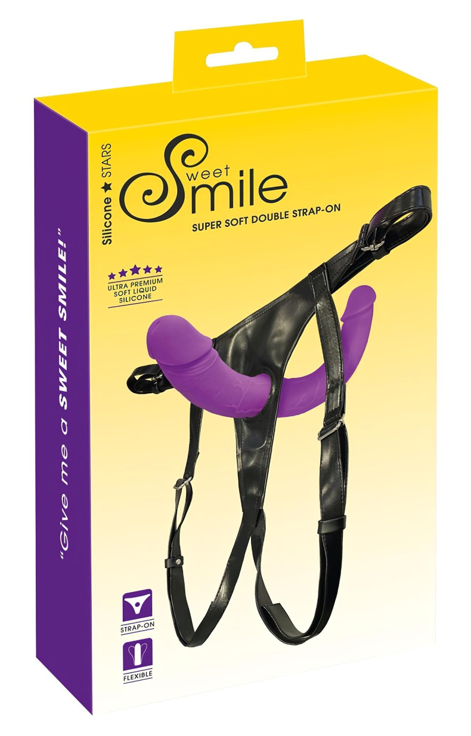 SMILE - připínací dvojitý dildo s kalhotkami (fialovo-černý)