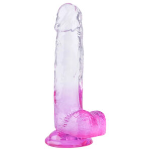 Sunfo - Přísavkový dildo s varlaty - 22cm (průhledná-fialová)