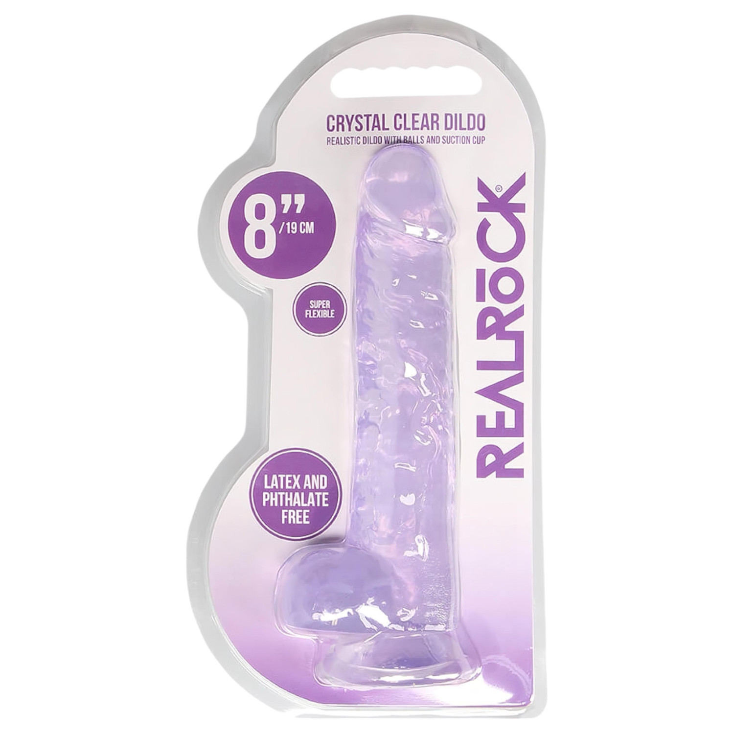 REALROCK - průhledné realistické dildo - fialové (19cm)