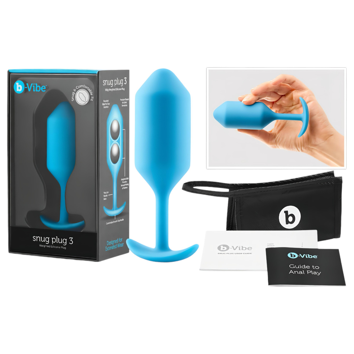 b-vibe Snug Plug 3 - dvojitý anální kolík (180g) - modrý