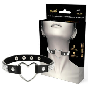 Coquette - choker s kamínky a srdcovým přívěskem (černý)