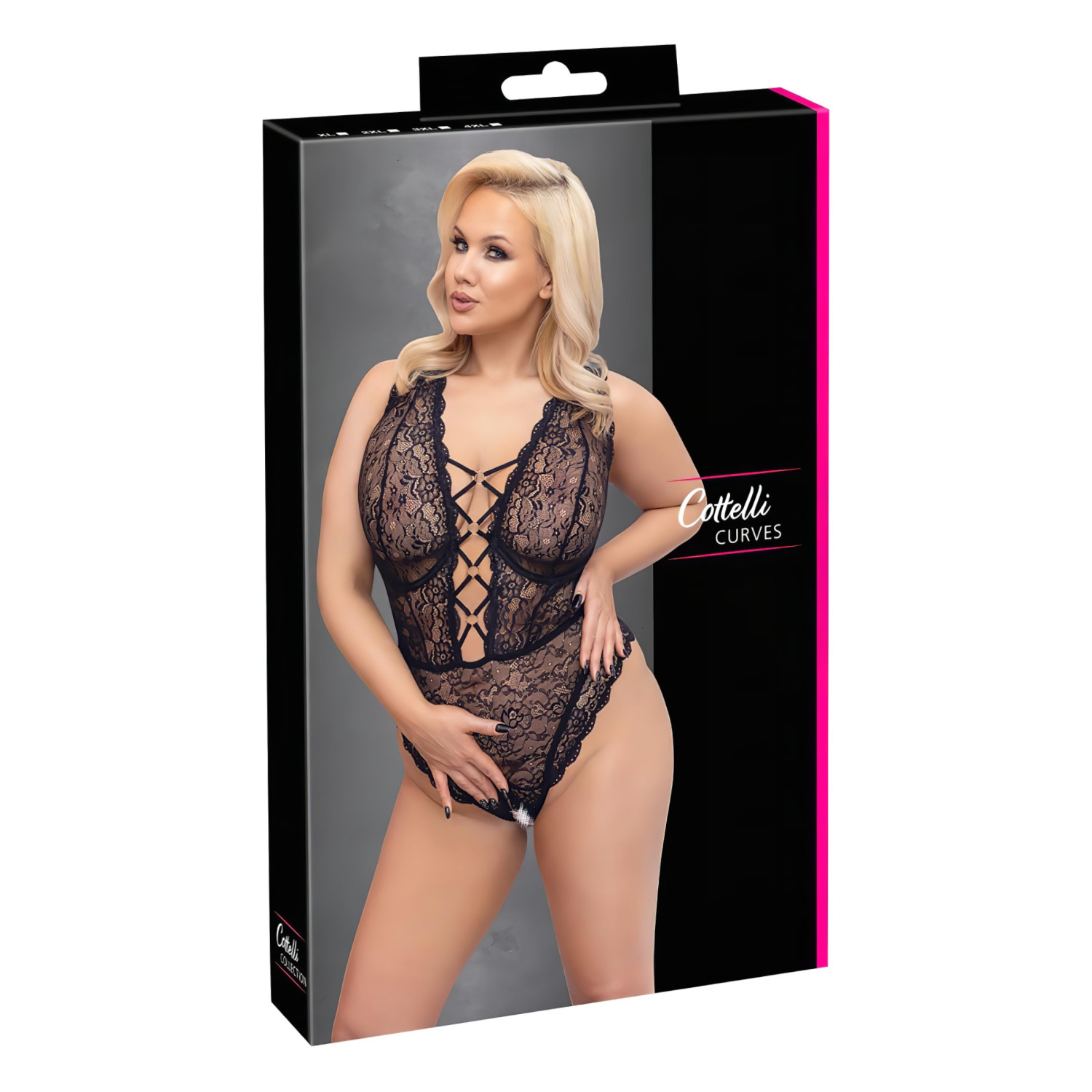 Cottelli Curves Plus Size - průhledné vzorované body (černá)