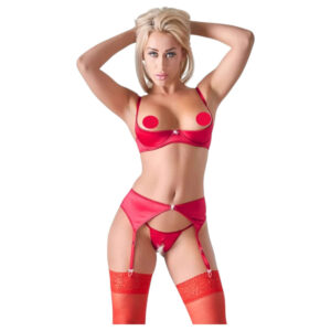 Cottelli - Láska otevřená souprava na zvedání prsou (červená) - 80B/M