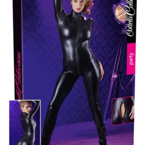 Cottelli - lesklý s dlouhým rukávem party overal (černý) - M