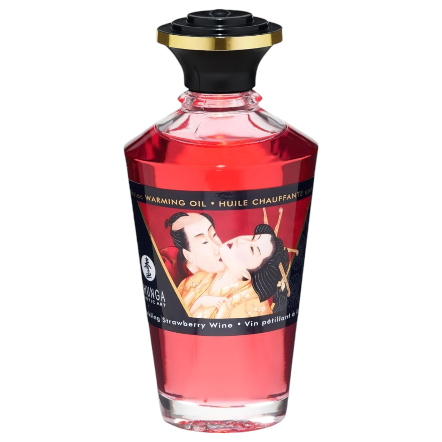 Shunga - zahřívací masážní olej - šampaňské-jahoda (100ml)