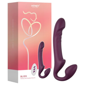 Honey Play Box Bliss - rotační perličkový strap-on vibrátor (fialový)
