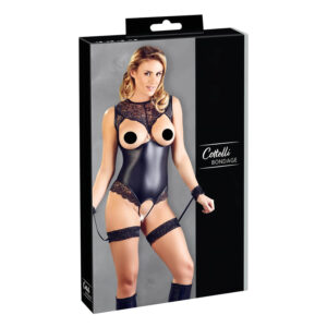 Cottelli Bondage - lesklé otevřené body a pouta (černé) - XL