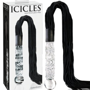 Icicles No. 38 - kožený bič a skleněný dildo (průhledný-černý)