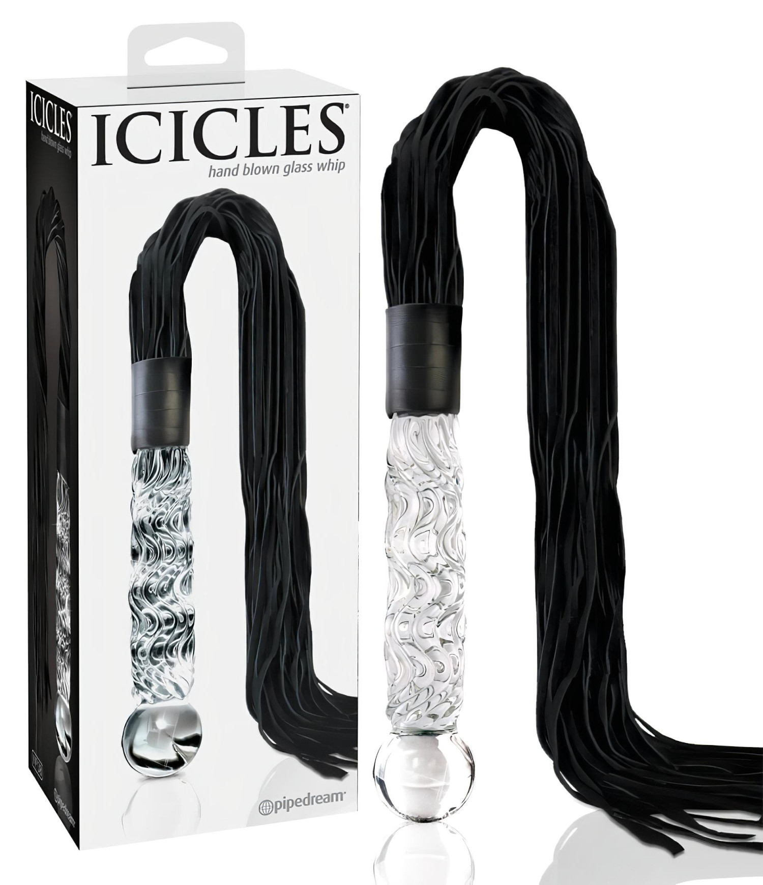 Icicles No. 38 - bič z kůže a skleněné dildo - průhledné/černé