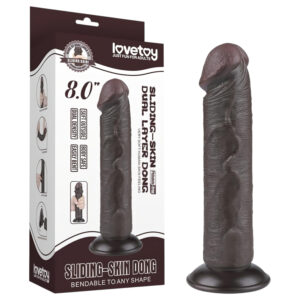 Lovetoy Sliding-Skin - přísavkový dvouvrstvý dildo - 20cm (hnědý)