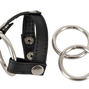 Bad Kitty - kožený erekční kroužek na penis a varlata - černý