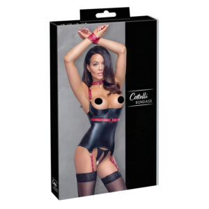 Cottelli Bondage - lesklý podprsenkový top s obojkem - černý - L
