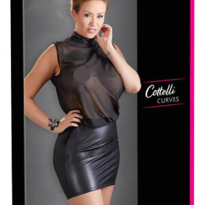 Cottelli Plus Size - lesklé šifonové šaty - černé - 2XL