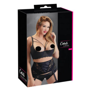 Cottelli Plus Size - podprsenka s pásky a kroužky - černá - 95D