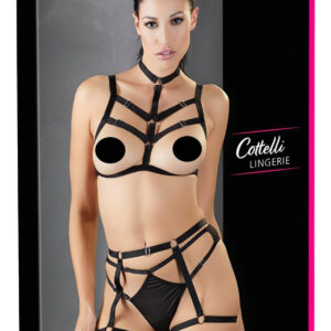 Cottelli - erotický postroj na tělo a prádlo sada - černá (S-L)