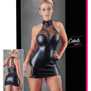 Cottelli - mini šaty s krajkou a lesklým límcem - černé - M