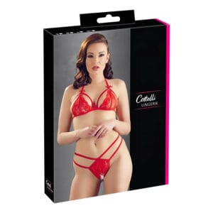 Cottelli - otevřená krajková podprsenka set - červená - XL