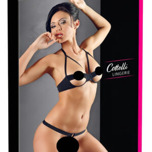 Cottelli - sada podprsenka s kovovými kroužky - černá - 80B/M