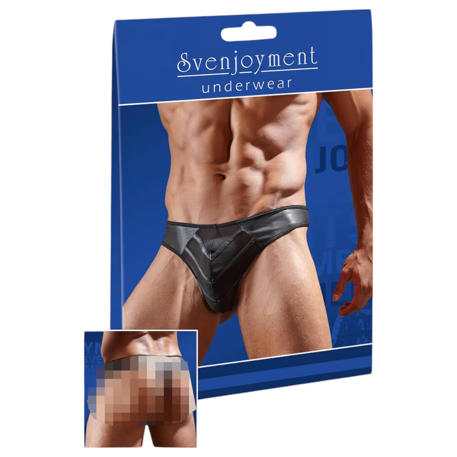 Svenjoyment - Lesklé pánské tanga s průhlednou vsadkou (černé) - XL