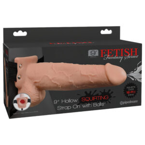 Fetish Strap-On 9 - dutý připínací stříkající dildo - přírodní barva
