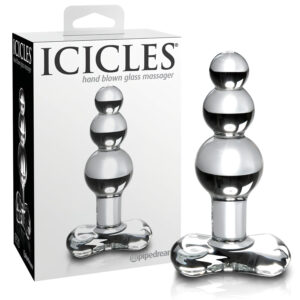 Icicles No. 47 - anální skleněný kolík s třemi kuličkami - čirý
