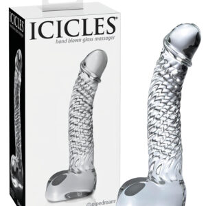 Icicles No. 61 - skleněné dildo s varlaty a penisem - čiré