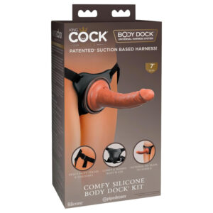 King Cock Elite Comfy - připínací dildo s postrojem - tmavý odstín natur