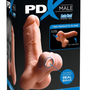 PDX - masturbátor a návlek na penis 2v1 - realistický vzhled - tělová barva