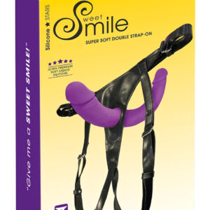 SMILE - nasazovací dvojité dildo s kalhotkami - silikon fialovo-černé