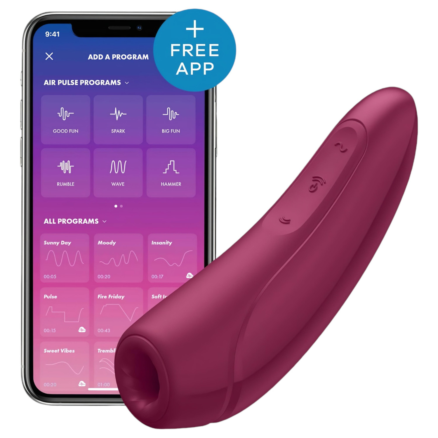 Satisfyer Curvy 1+ - chytrý stimulátor klitorisu s tlakovými vlnami - červený