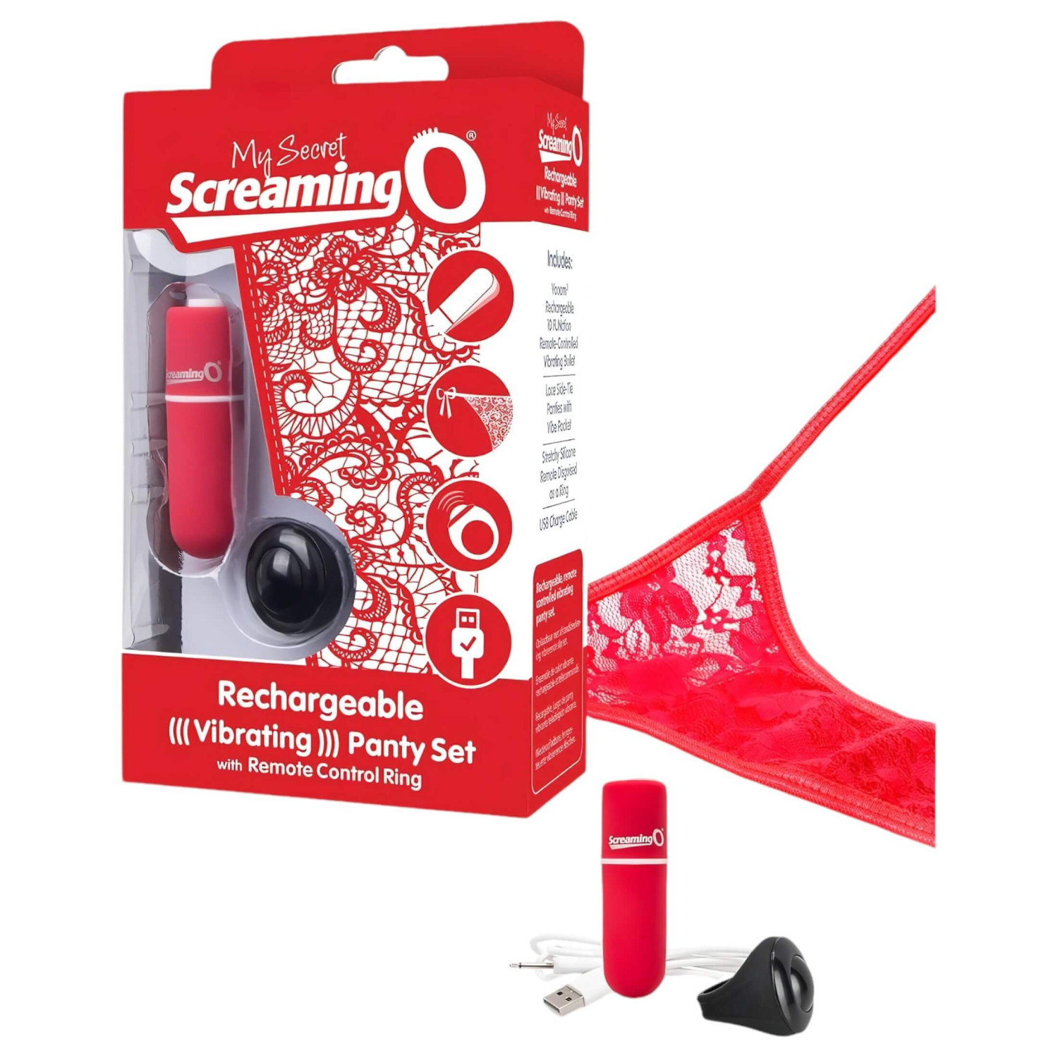 Screaming O - vibrační kalhotky - červené - S-L