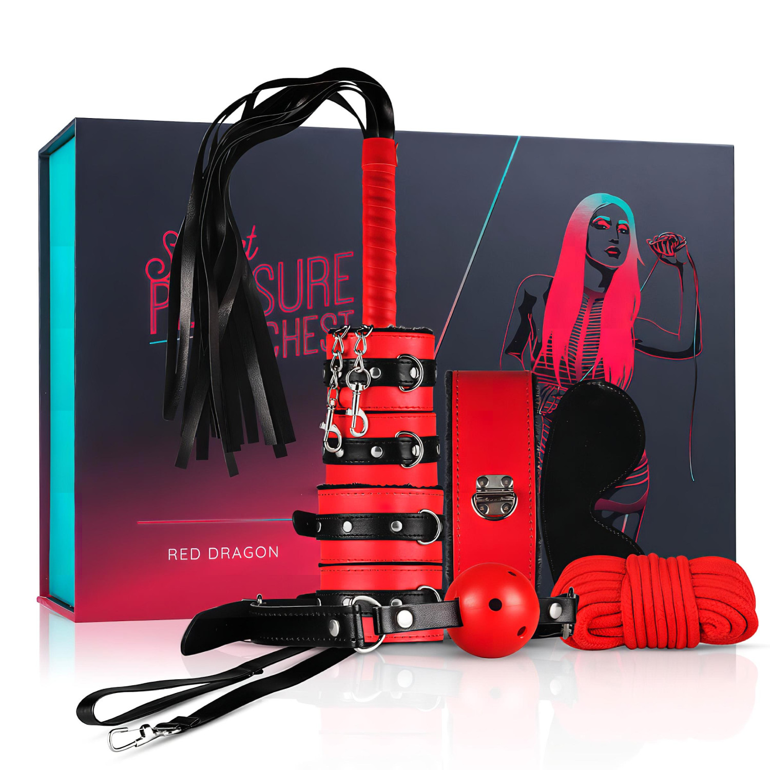 Secret Pleasure Chest - BDSM sada pro pokročilé - 10 dílů - červená
