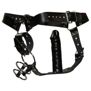 ZADO - kožená tanga s dildem a 3 erekčními kroužky