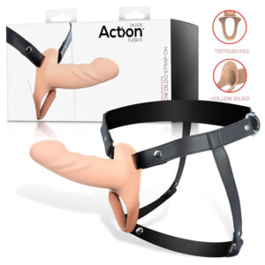 Action - připínací dutý dildo - přírodní barva - S