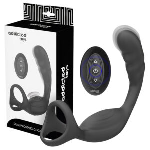 Addicted Toys - anální vibrátor s kroužkem na penis a varlata - černý