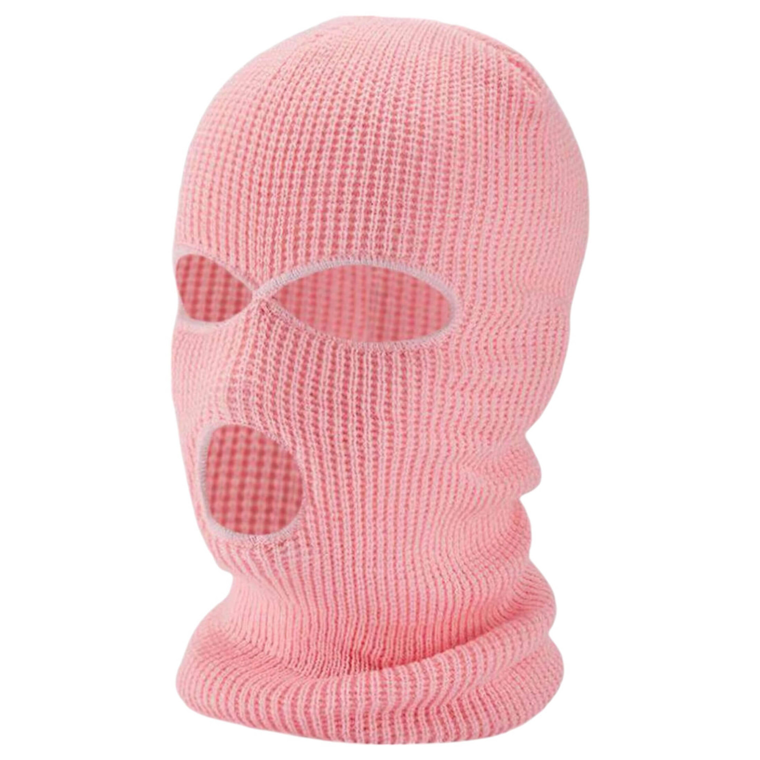 Balaclava - pletená orální maska se 3 otvory - růžová