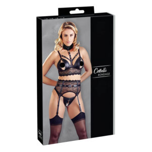 Cottelli Bondage - krajková sada prádla s pouty - černá - XL