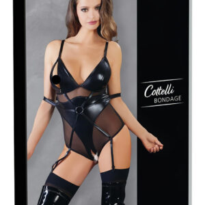 Cottelli Bondage - lesklé body s pouty - černé - L