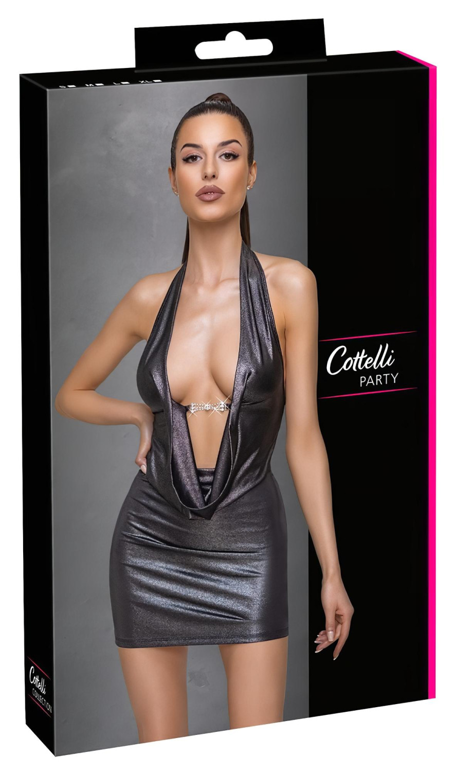 Cottelli Party - sexy šaty kolem krku - stříbrné - XL