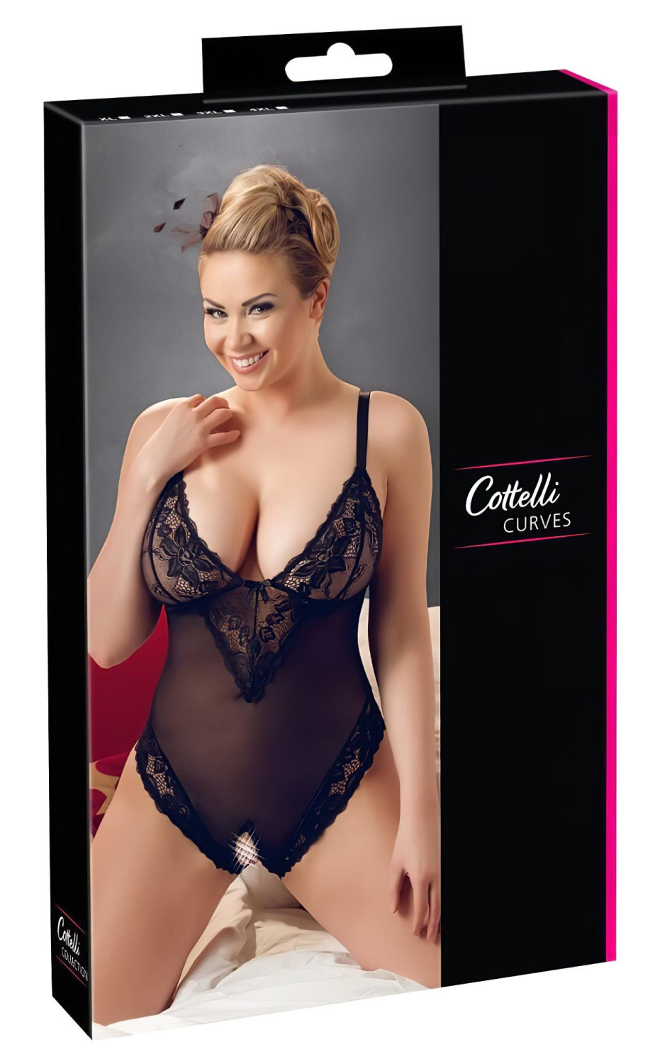 Cottelli Plus Size - krajkové body - černé - XXXL