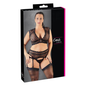 Cottelli Plus Size - krajkové prádlo se štrasem - černé - 2XL