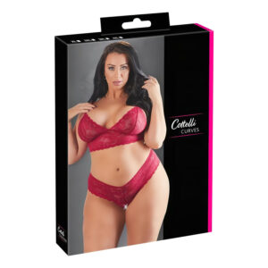Cottelli Plus Size - podprsenka a kalhotky - jemná krajka - červená - 2XL
