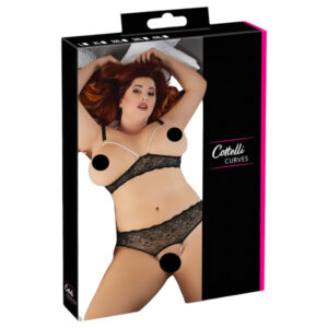 Cottelli Plus Size - podprsenková sada s perličkami - černá