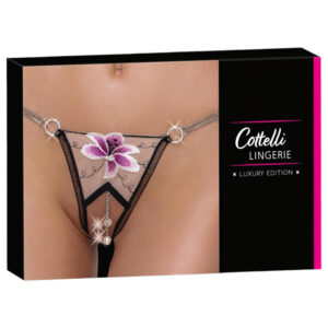 Cottelli - dámské tanga - luxusní s výšivkou lilie - černo-bílé