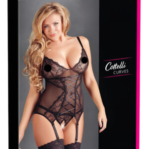 Cottelli - dámský top s krajkou a stuhou - černý - XXXXL