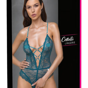 Cottelli - otevřené krajkové body s šněrováním - zelené - XL