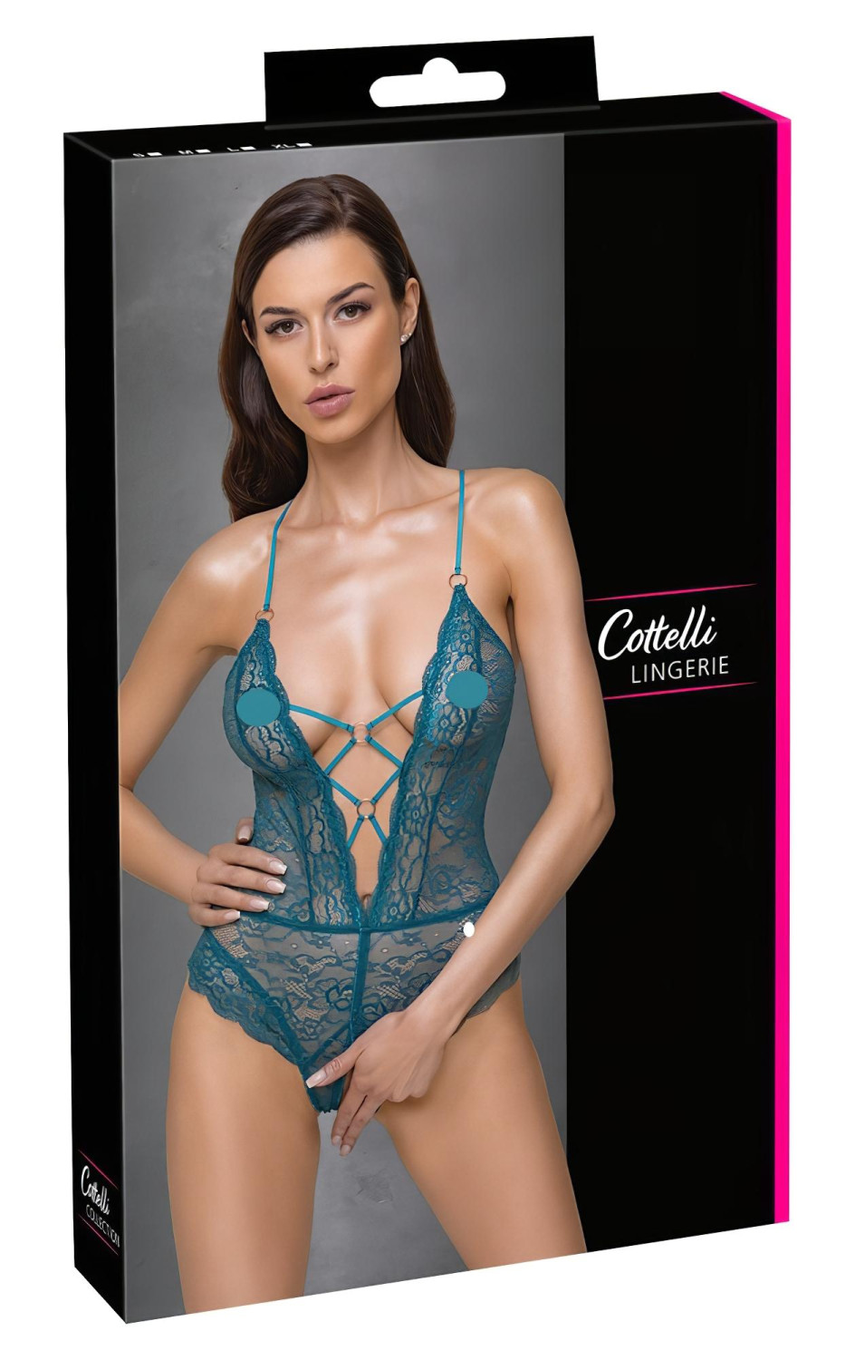 Cottelli - otevřené krajkové body s šněrováním - zelené