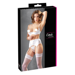 Cottelli - podprsenkový set s krajkou a šněrováním - bílý - 85C/L